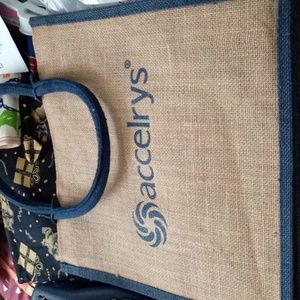 Reusable Jute Burlap Bag with Soft Blue  Handles